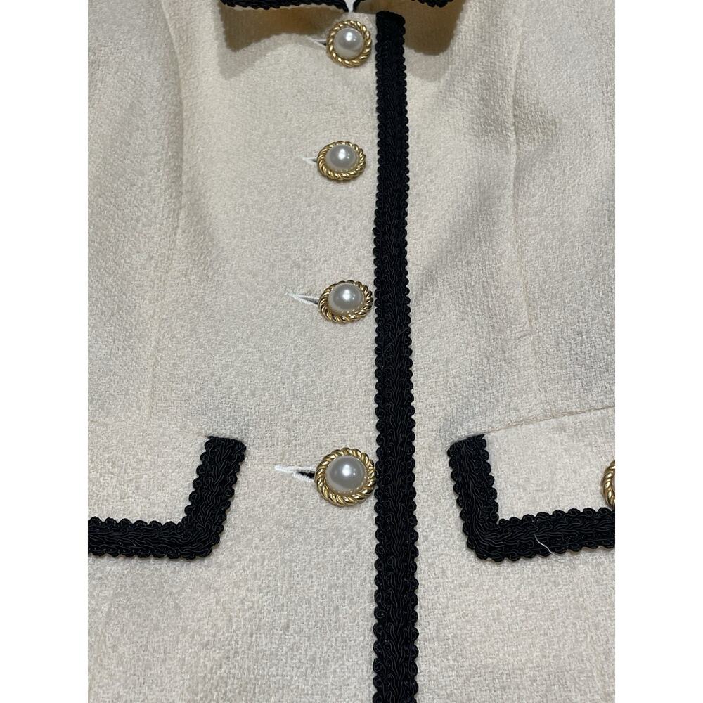 VTG BARRIE PACE Preppy Faux Pearl Button Wool Contrast Trim White Cream Sz 2P - Picture 3 of 5